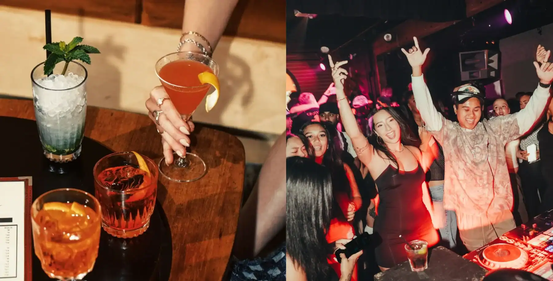 Vancouver nightlife scene with cocktails and dancing at a club.