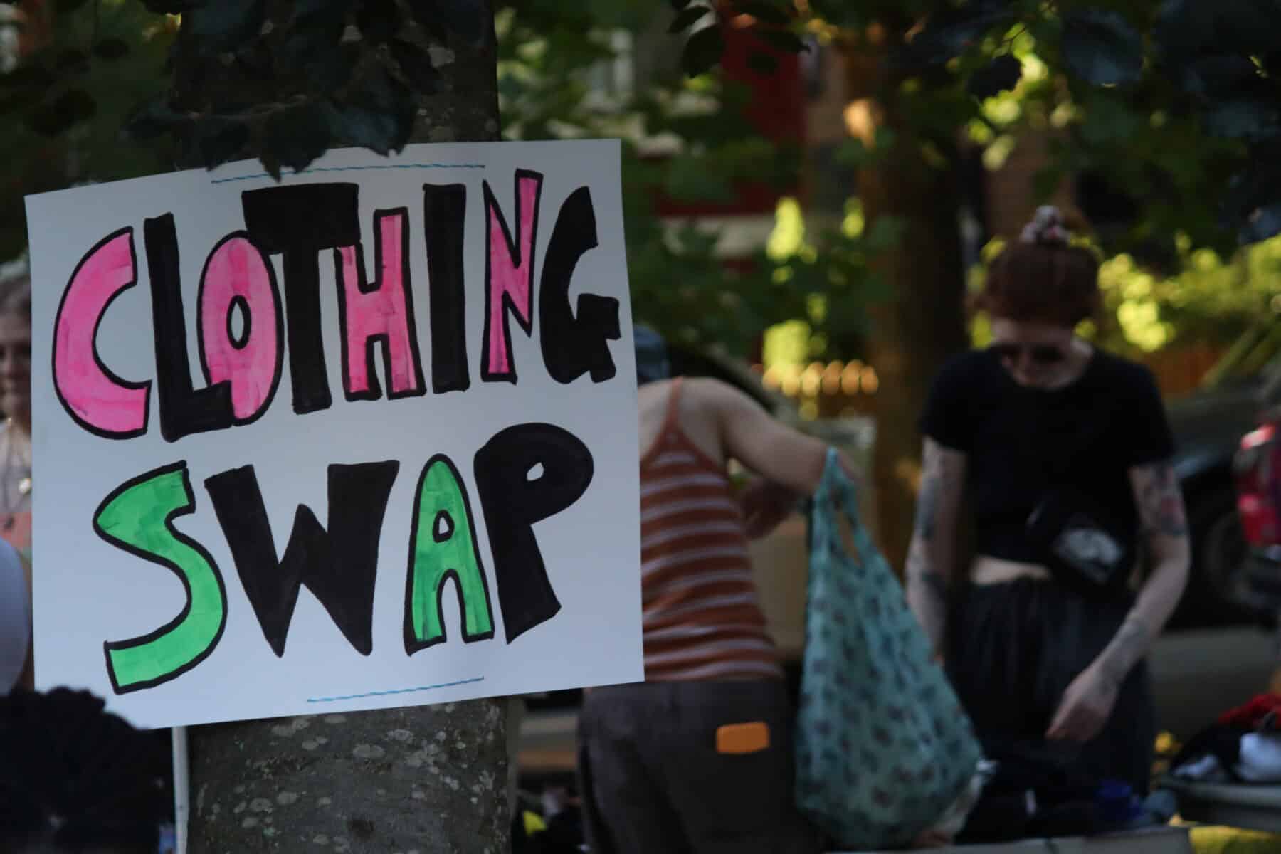 Clothing swap sign at Vancouver Trans March event in Vancouver, BC.