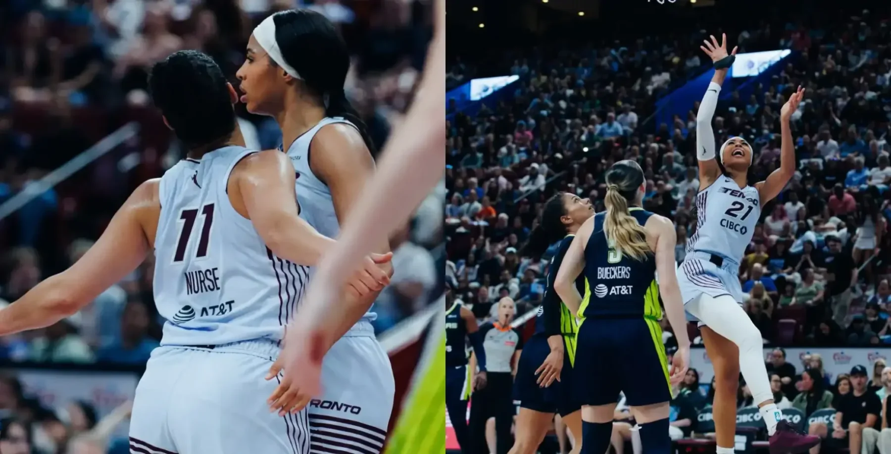 Canadian women's basketball team celebrating during a game at the Toronto Tempo event.